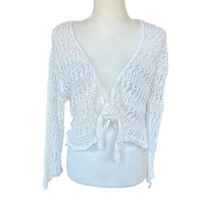 Y2K Faded Glory Crochet Open Knit Tie Front Shrug  Crop Cardigan size XL (16-18)